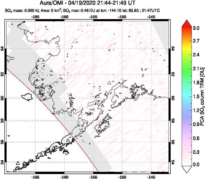 A sulfur dioxide image over Alaska, USA on Apr 19, 2020.