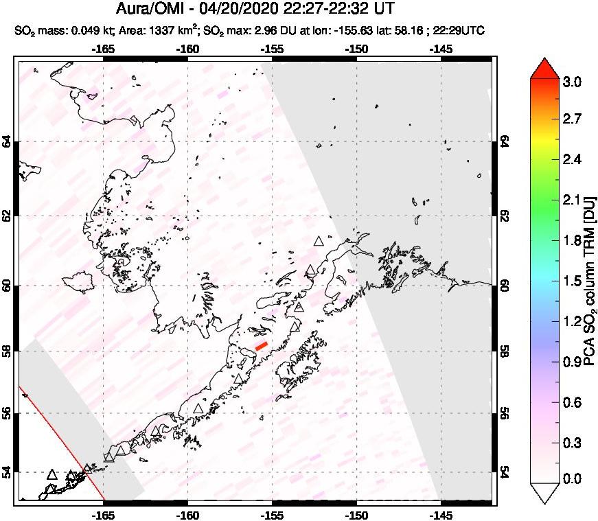 A sulfur dioxide image over Alaska, USA on Apr 20, 2020.