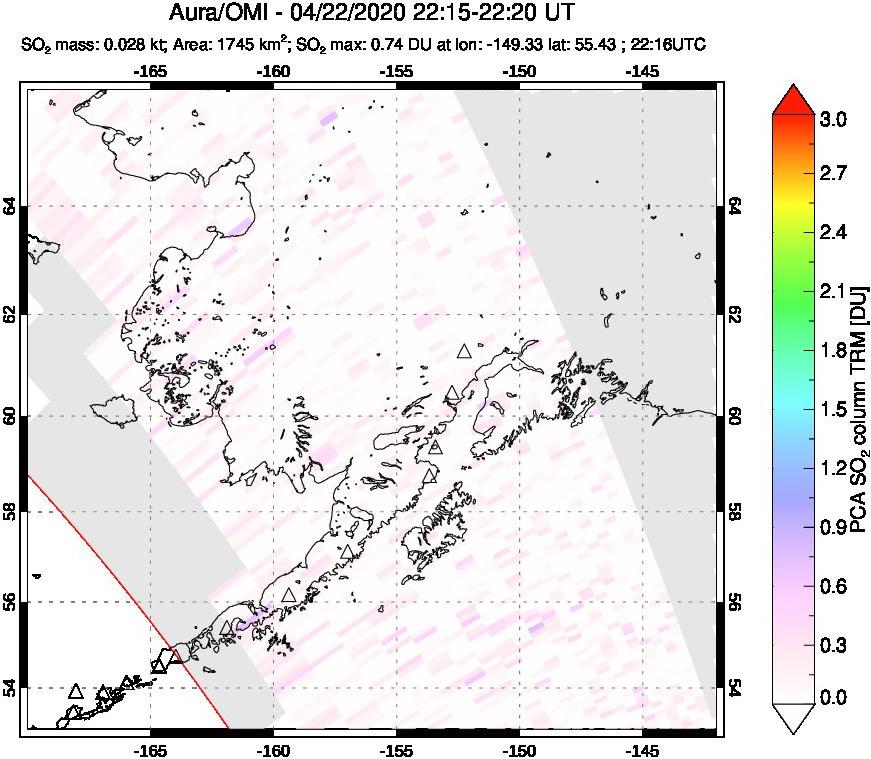 A sulfur dioxide image over Alaska, USA on Apr 22, 2020.
