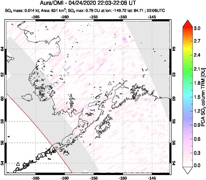 A sulfur dioxide image over Alaska, USA on Apr 24, 2020.