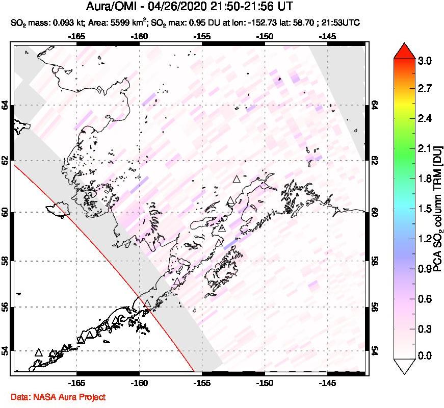 A sulfur dioxide image over Alaska, USA on Apr 26, 2020.