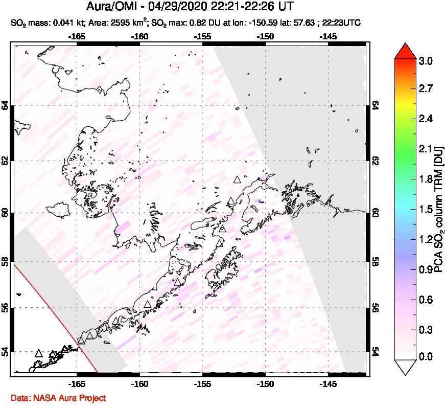 A sulfur dioxide image over Alaska, USA on Apr 29, 2020.