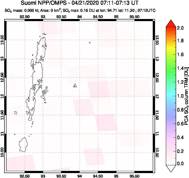 A sulfur dioxide image over Andaman Islands, Indian Ocean on Apr 21, 2020.