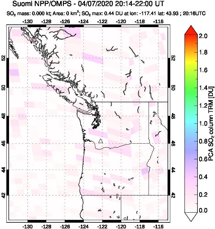 A sulfur dioxide image over Cascade Range, USA on Apr 07, 2020.