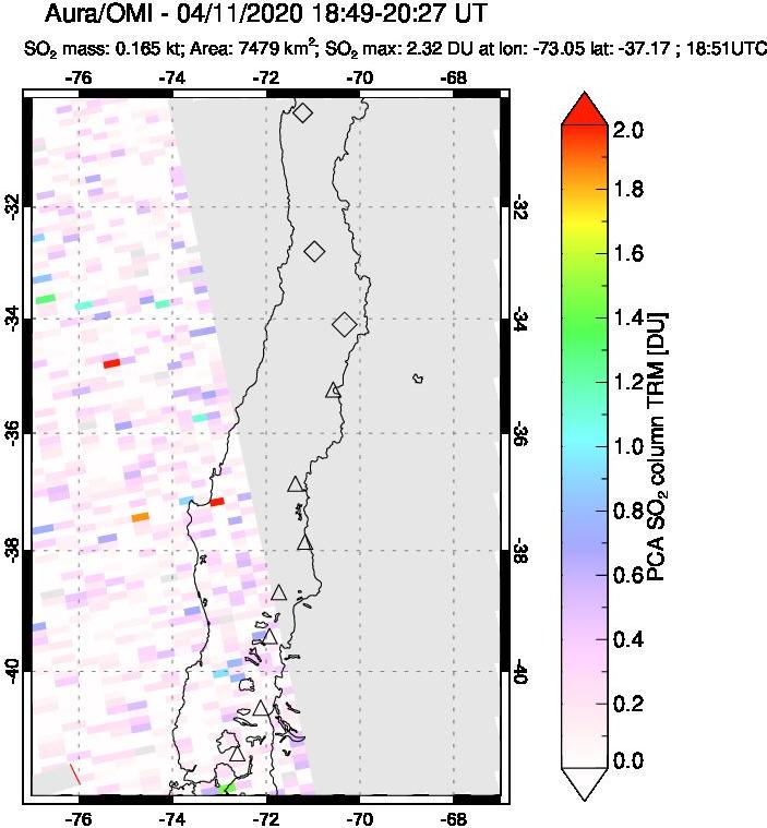 A sulfur dioxide image over Central Chile on Apr 11, 2020.