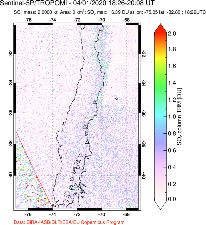 A sulfur dioxide image over Central Chile on Apr 01, 2020.