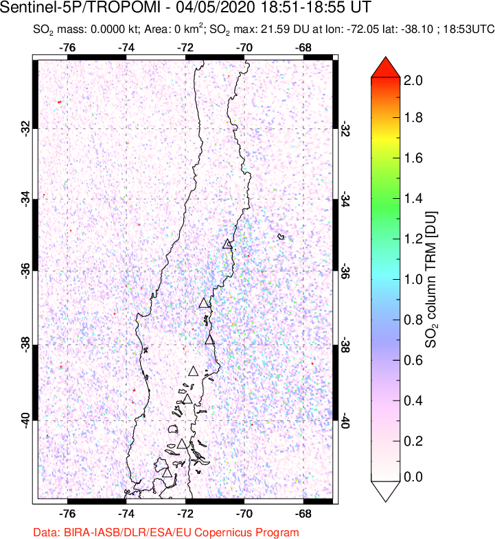 A sulfur dioxide image over Central Chile on Apr 05, 2020.