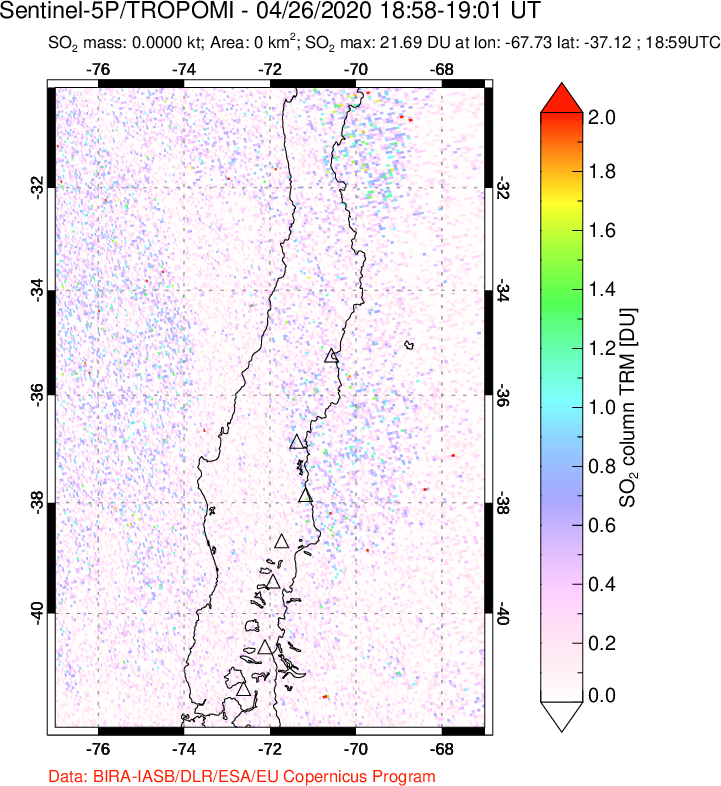 A sulfur dioxide image over Central Chile on Apr 26, 2020.