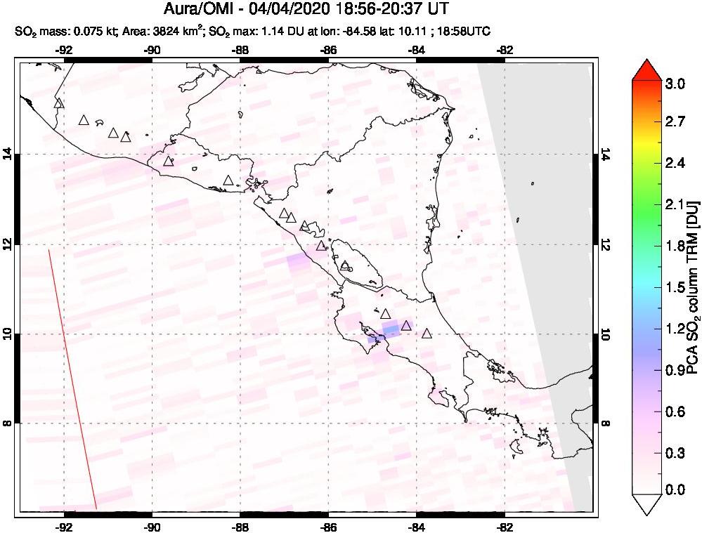 A sulfur dioxide image over Central America on Apr 04, 2020.