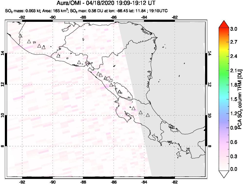 A sulfur dioxide image over Central America on Apr 18, 2020.