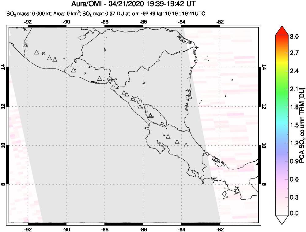 A sulfur dioxide image over Central America on Apr 21, 2020.