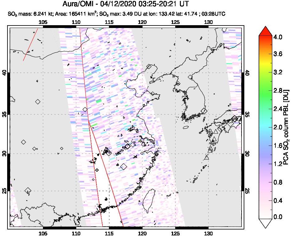 A sulfur dioxide image over Eastern China on Apr 12, 2020.