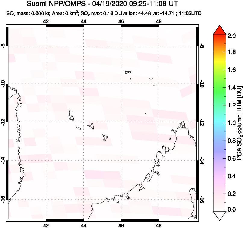 A sulfur dioxide image over Comoro Islands on Apr 19, 2020.