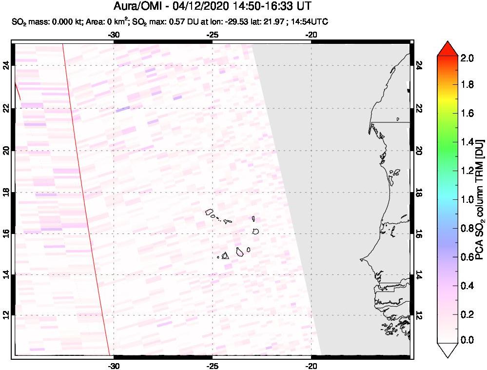 A sulfur dioxide image over Cape Verde Islands on Apr 12, 2020.