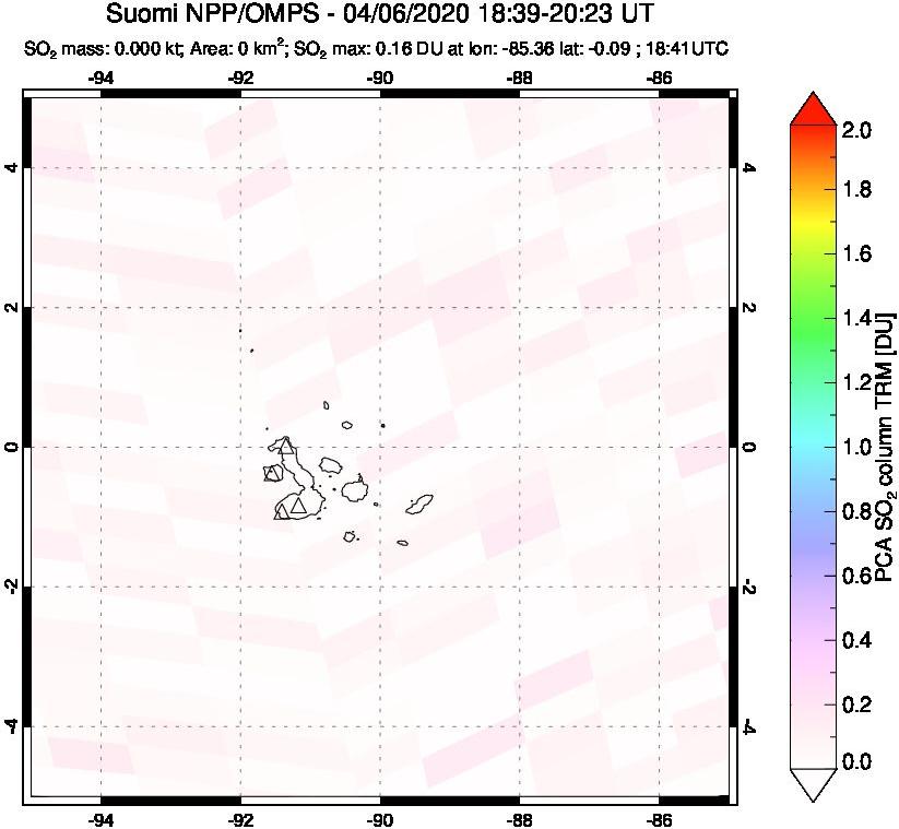 A sulfur dioxide image over Galápagos Islands on Apr 06, 2020.