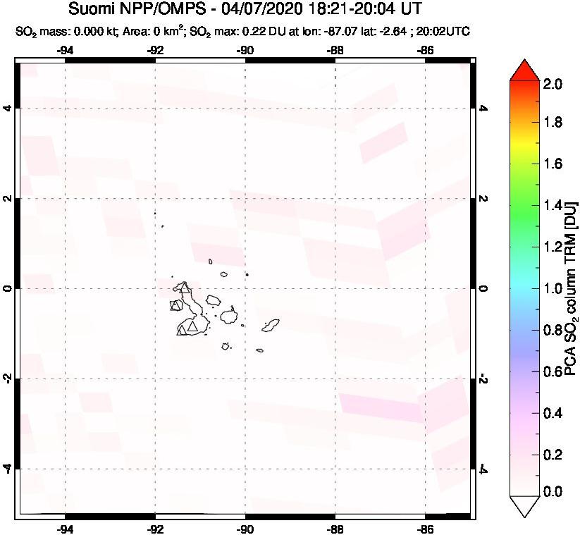 A sulfur dioxide image over Galápagos Islands on Apr 07, 2020.
