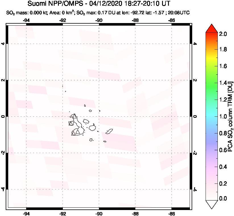 A sulfur dioxide image over Galápagos Islands on Apr 12, 2020.