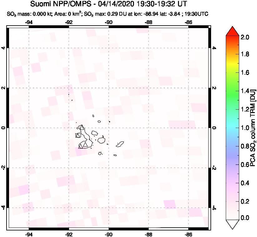 A sulfur dioxide image over Galápagos Islands on Apr 14, 2020.