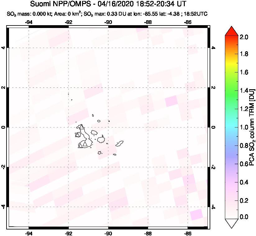 A sulfur dioxide image over Galápagos Islands on Apr 16, 2020.