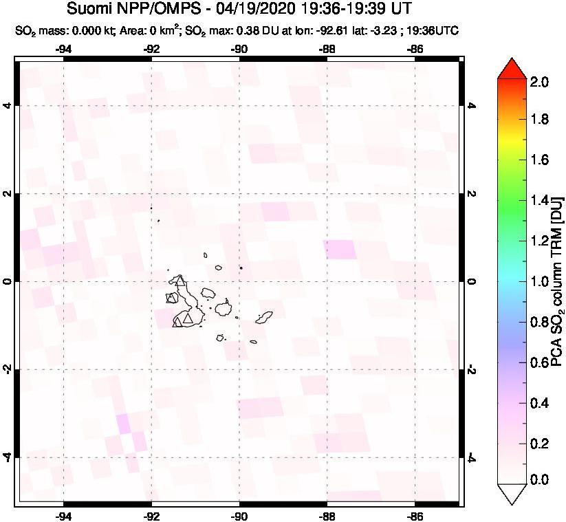 A sulfur dioxide image over Galápagos Islands on Apr 19, 2020.