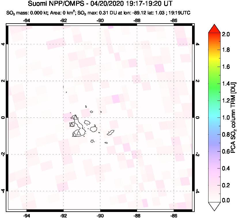 A sulfur dioxide image over Galápagos Islands on Apr 20, 2020.