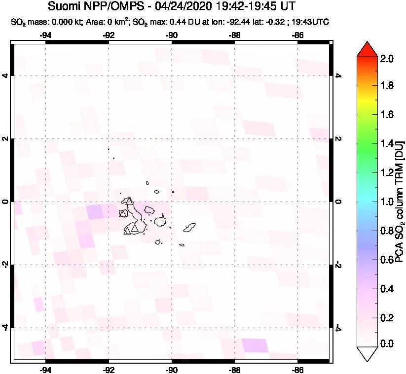A sulfur dioxide image over Galápagos Islands on Apr 24, 2020.