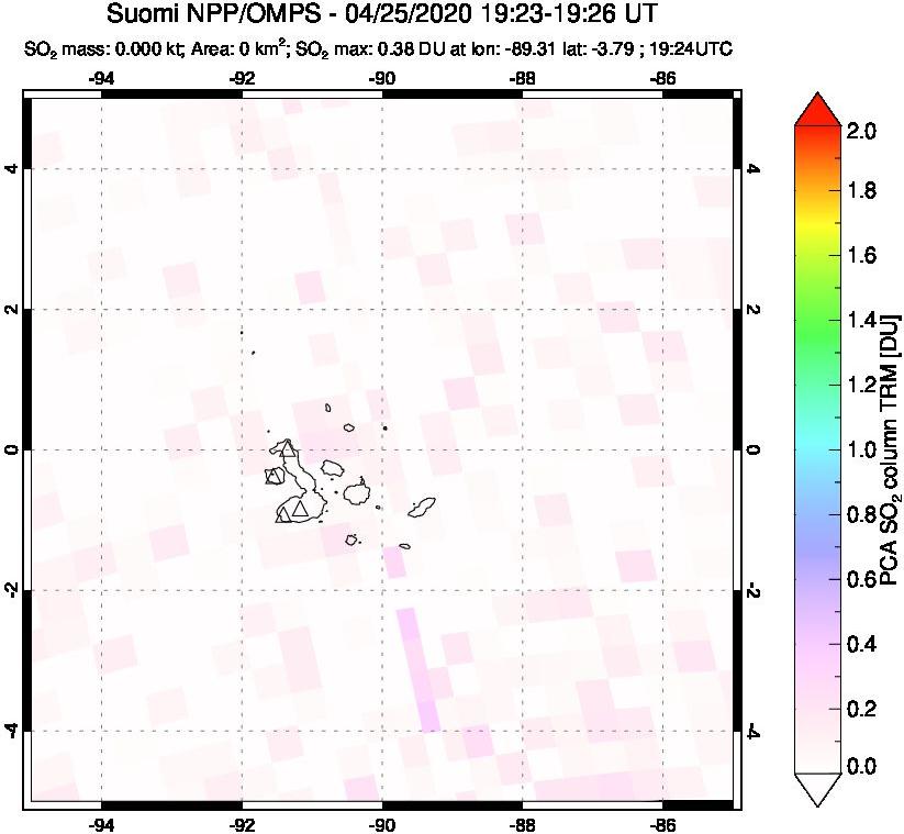 A sulfur dioxide image over Galápagos Islands on Apr 25, 2020.