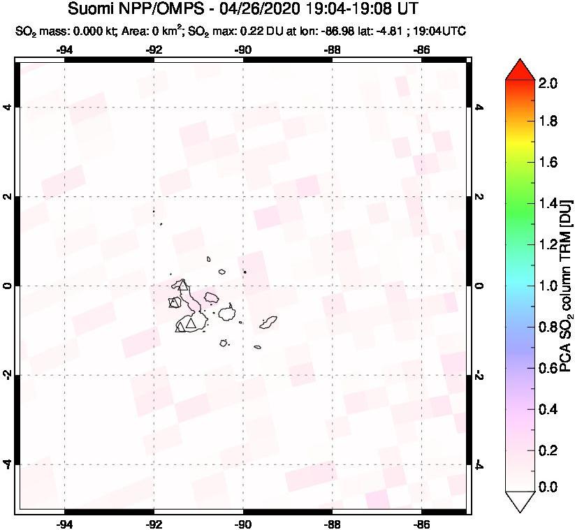 A sulfur dioxide image over Galápagos Islands on Apr 26, 2020.