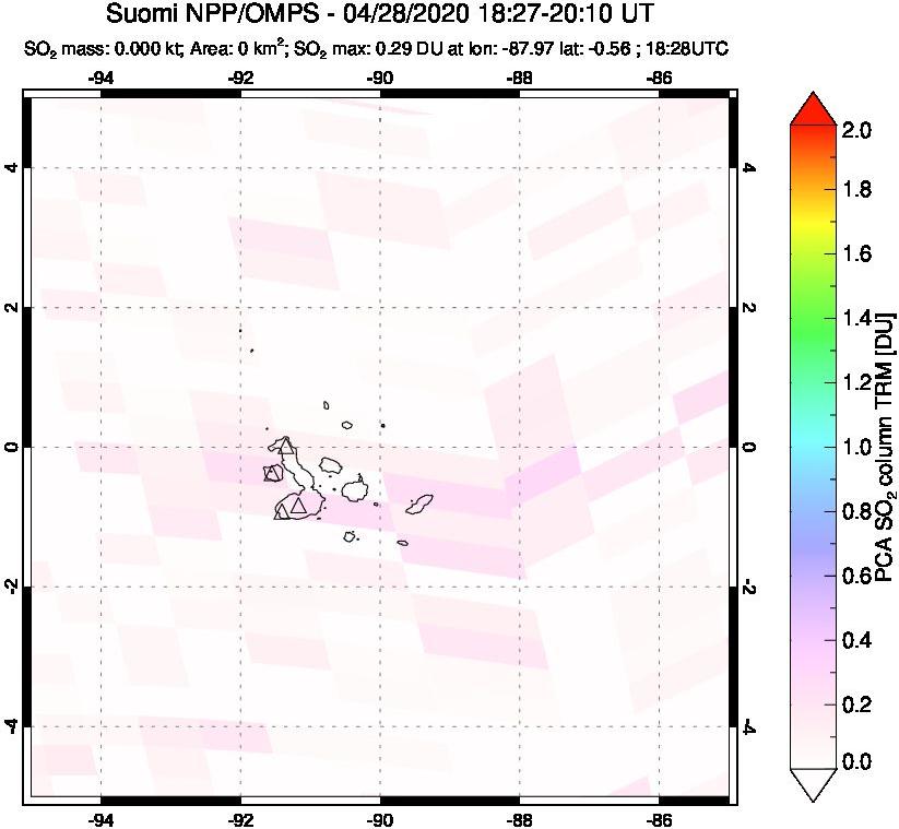 A sulfur dioxide image over Galápagos Islands on Apr 28, 2020.
