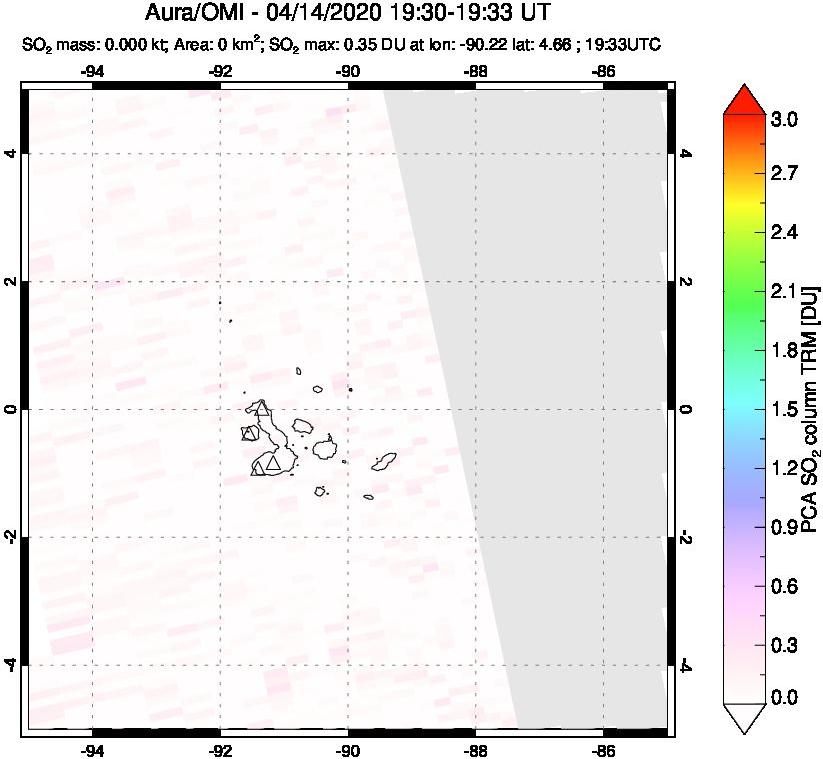 A sulfur dioxide image over Galápagos Islands on Apr 14, 2020.