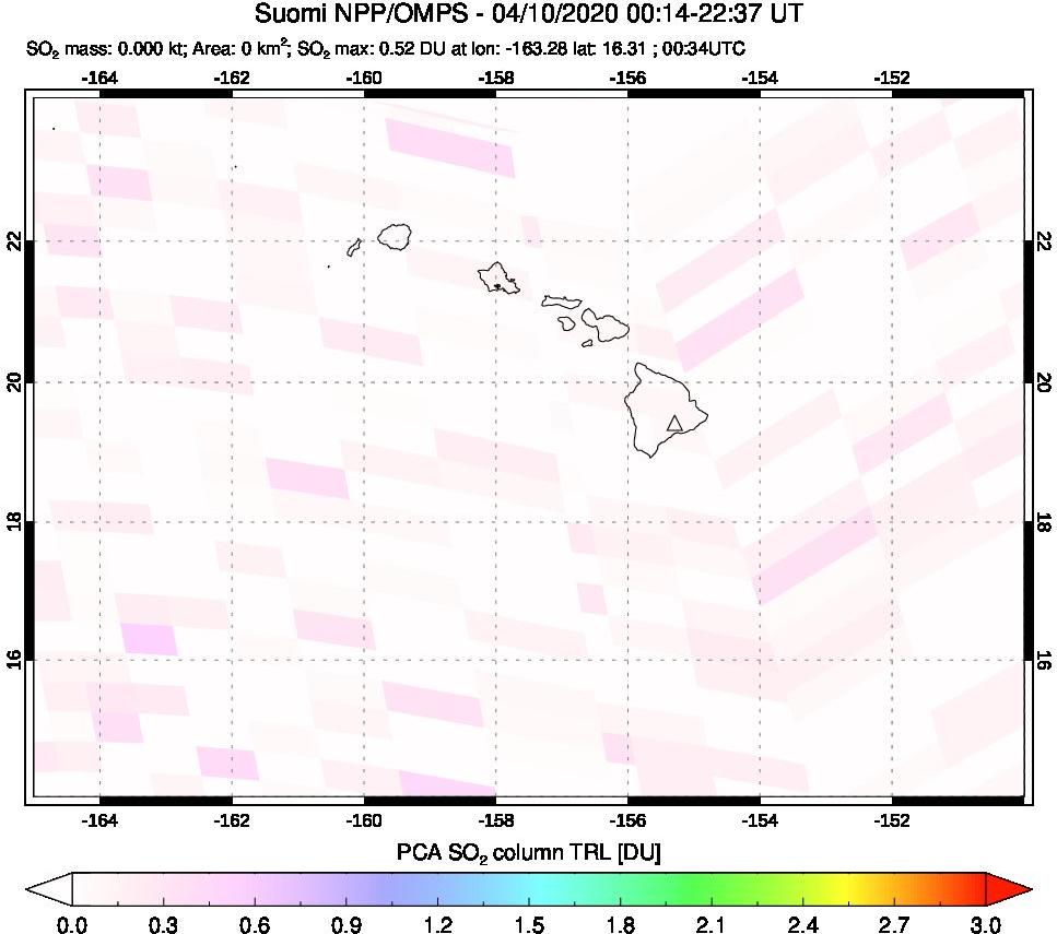 A sulfur dioxide image over Hawaii, USA on Apr 10, 2020.
