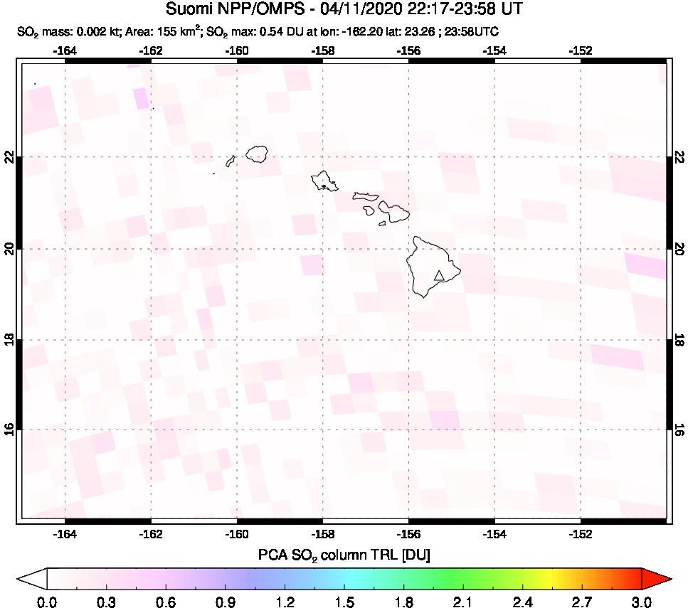 A sulfur dioxide image over Hawaii, USA on Apr 11, 2020.