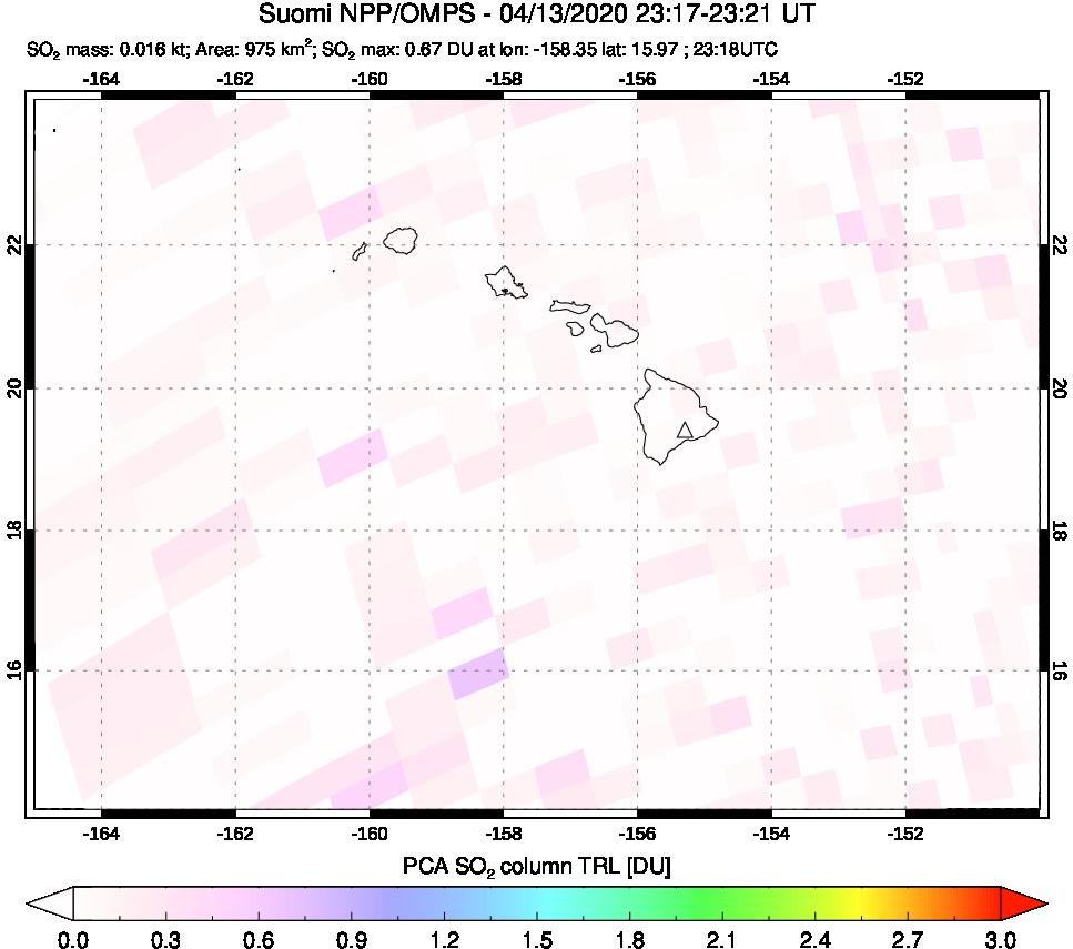 A sulfur dioxide image over Hawaii, USA on Apr 13, 2020.