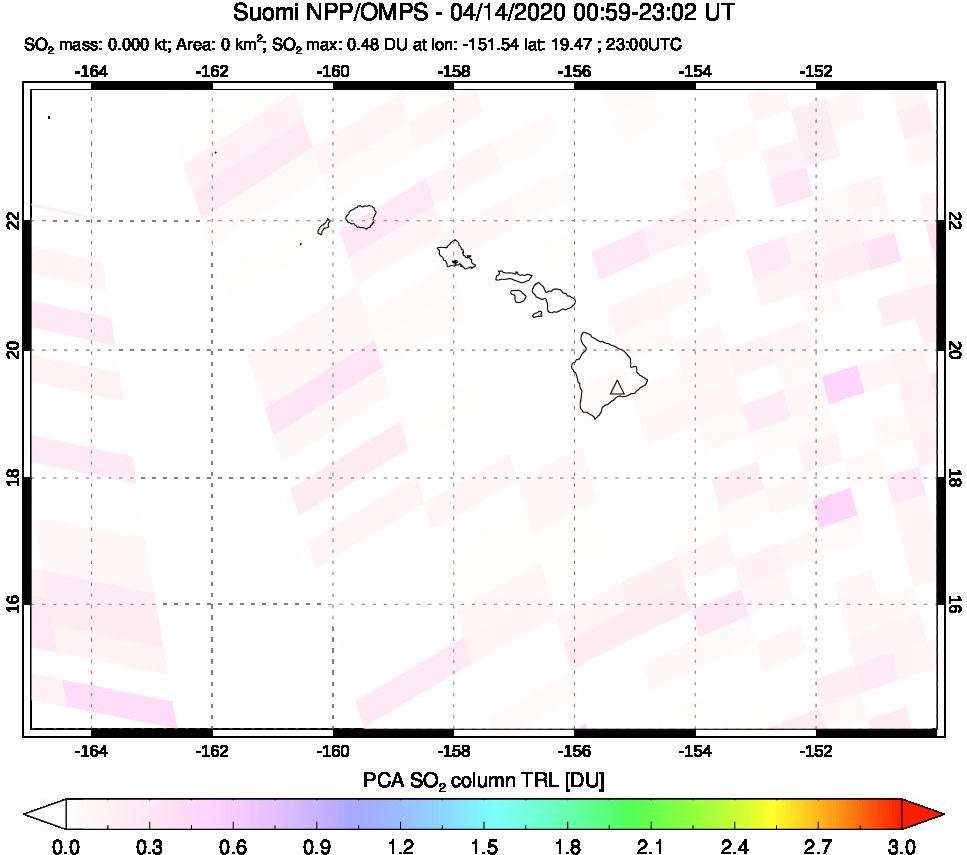 A sulfur dioxide image over Hawaii, USA on Apr 14, 2020.