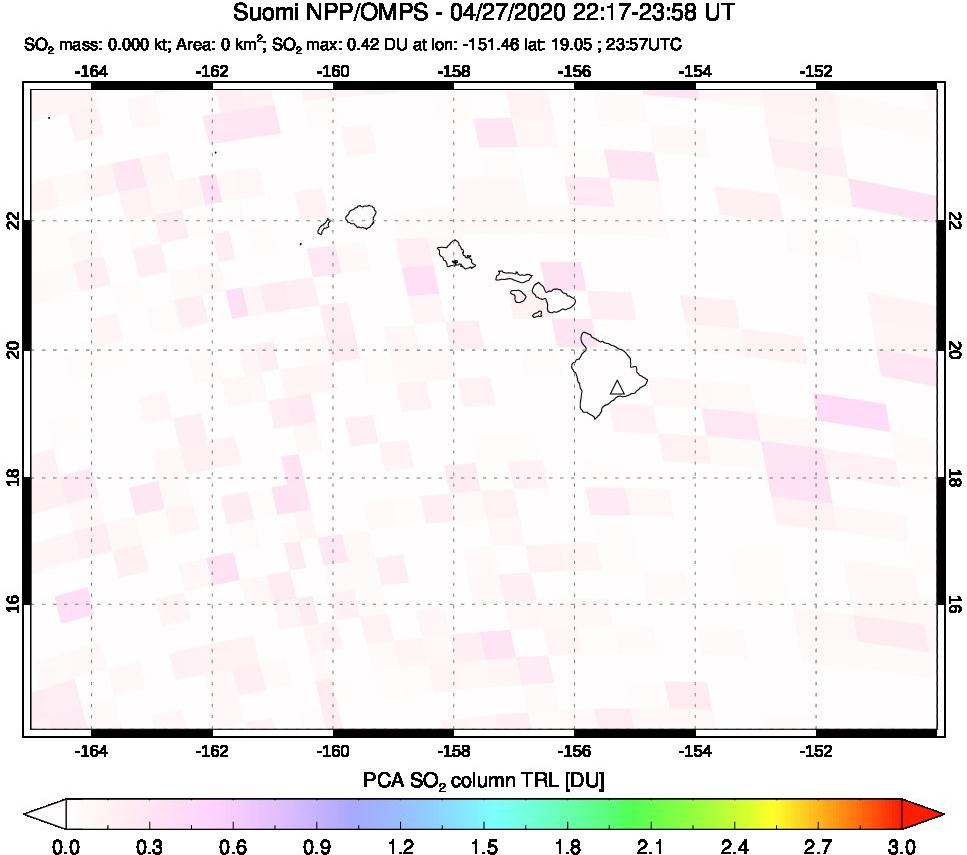 A sulfur dioxide image over Hawaii, USA on Apr 27, 2020.