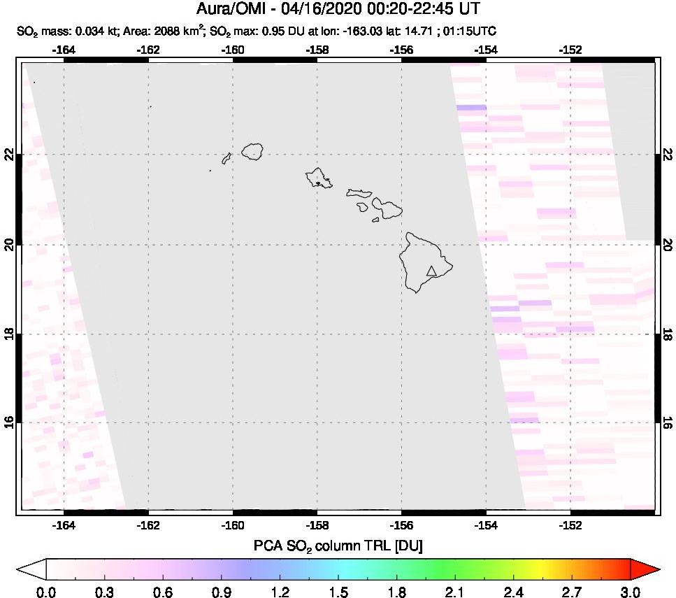 A sulfur dioxide image over Hawaii, USA on Apr 16, 2020.