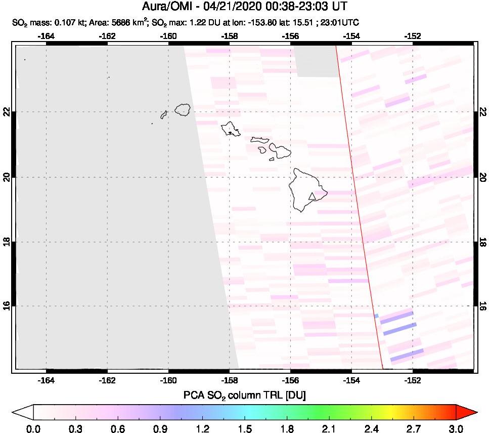 A sulfur dioxide image over Hawaii, USA on Apr 21, 2020.
