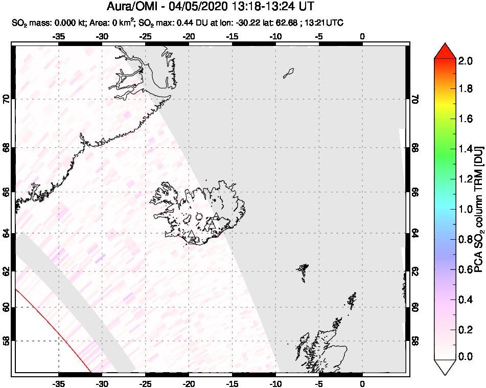A sulfur dioxide image over Iceland on Apr 05, 2020.