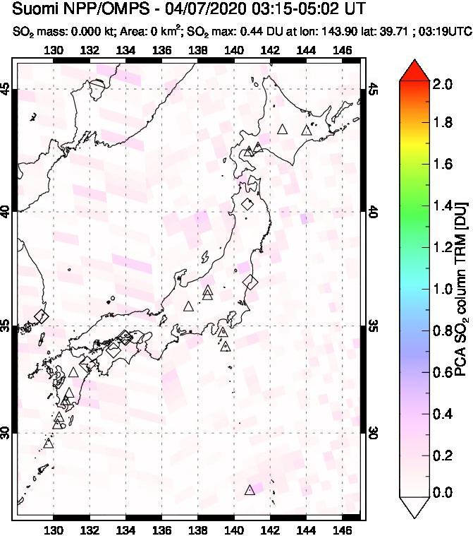 A sulfur dioxide image over Japan on Apr 07, 2020.