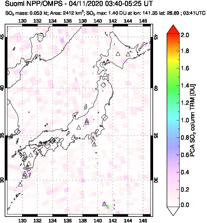A sulfur dioxide image over Japan on Apr 11, 2020.