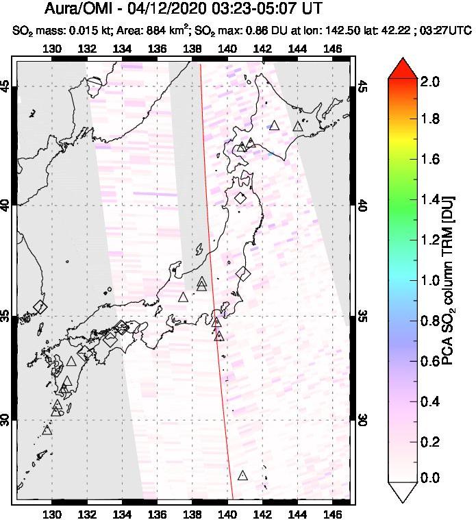 A sulfur dioxide image over Japan on Apr 12, 2020.