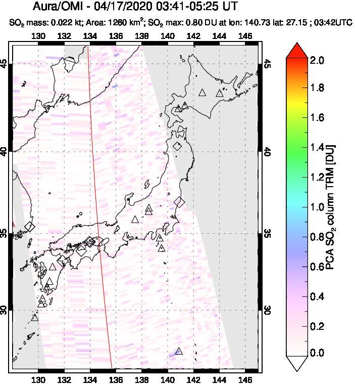 A sulfur dioxide image over Japan on Apr 17, 2020.