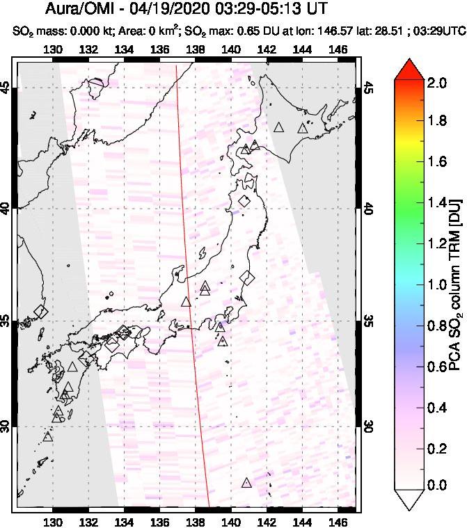 A sulfur dioxide image over Japan on Apr 19, 2020.