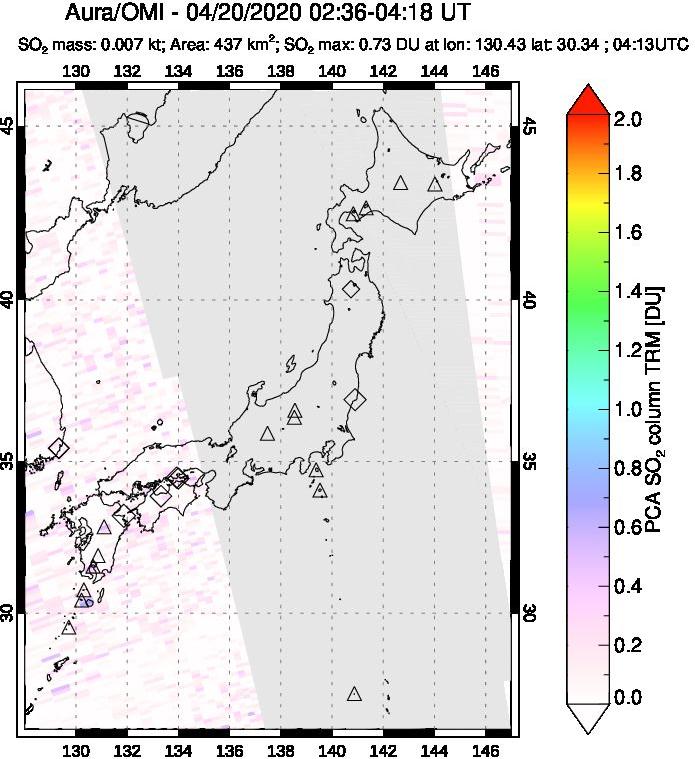 A sulfur dioxide image over Japan on Apr 20, 2020.