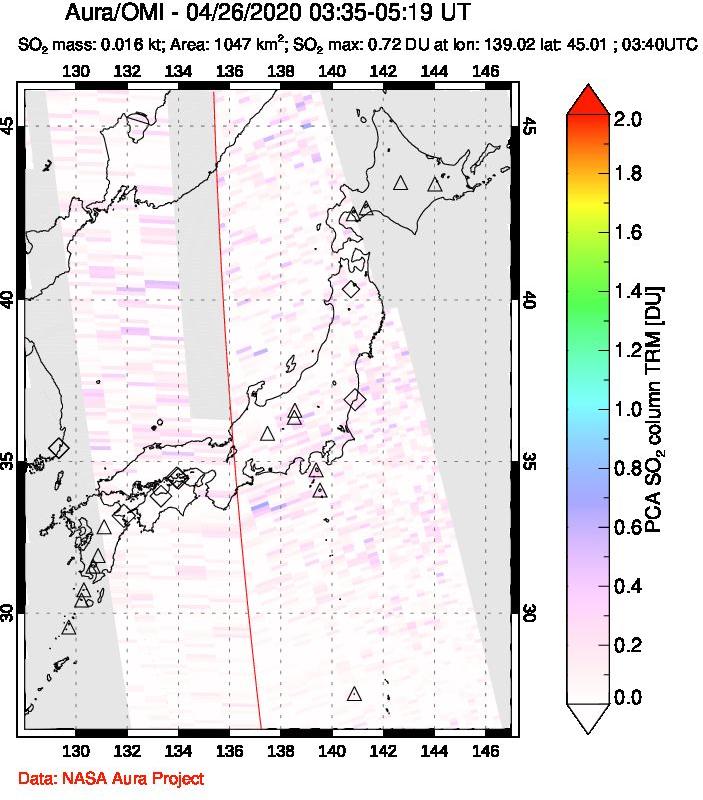 A sulfur dioxide image over Japan on Apr 26, 2020.