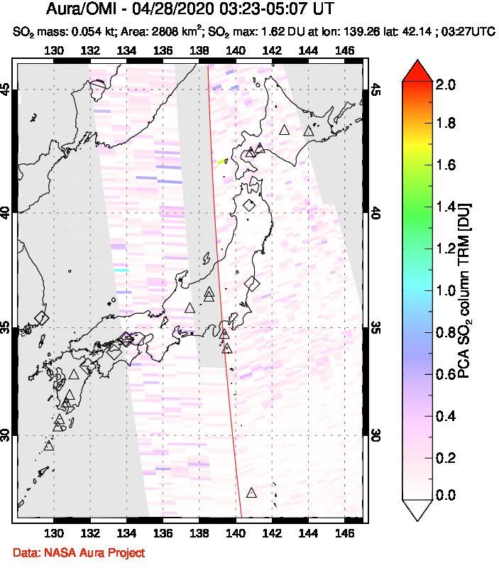 A sulfur dioxide image over Japan on Apr 28, 2020.