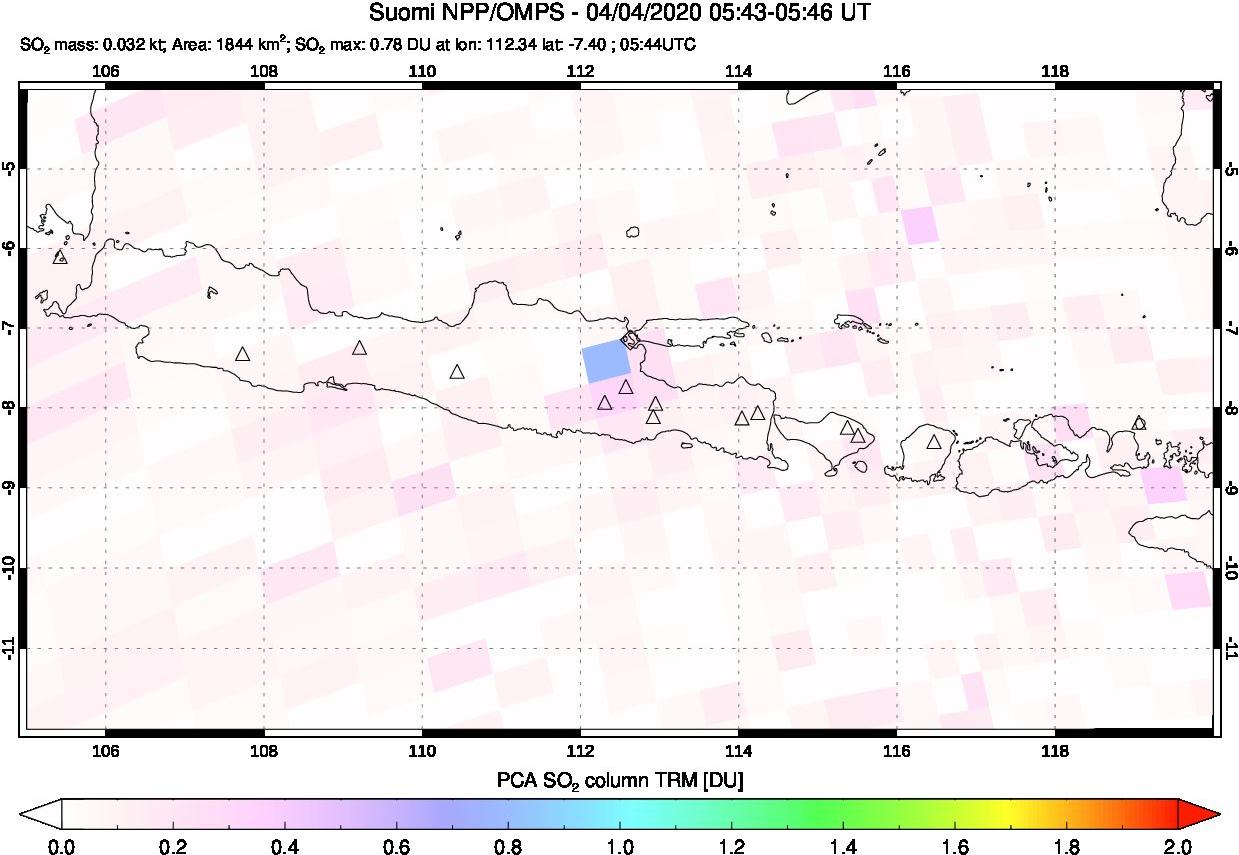 A sulfur dioxide image over Java, Indonesia on Apr 04, 2020.