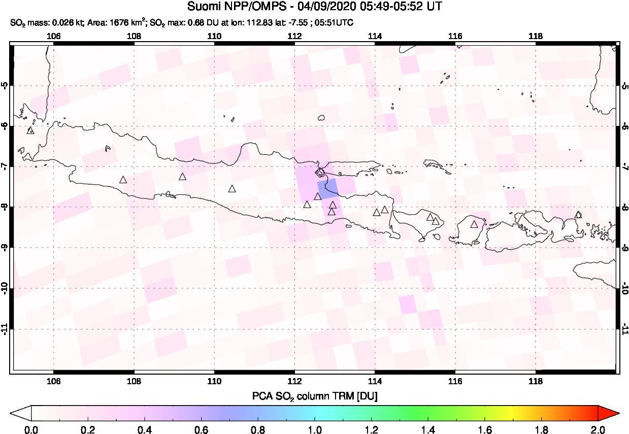 A sulfur dioxide image over Java, Indonesia on Apr 09, 2020.