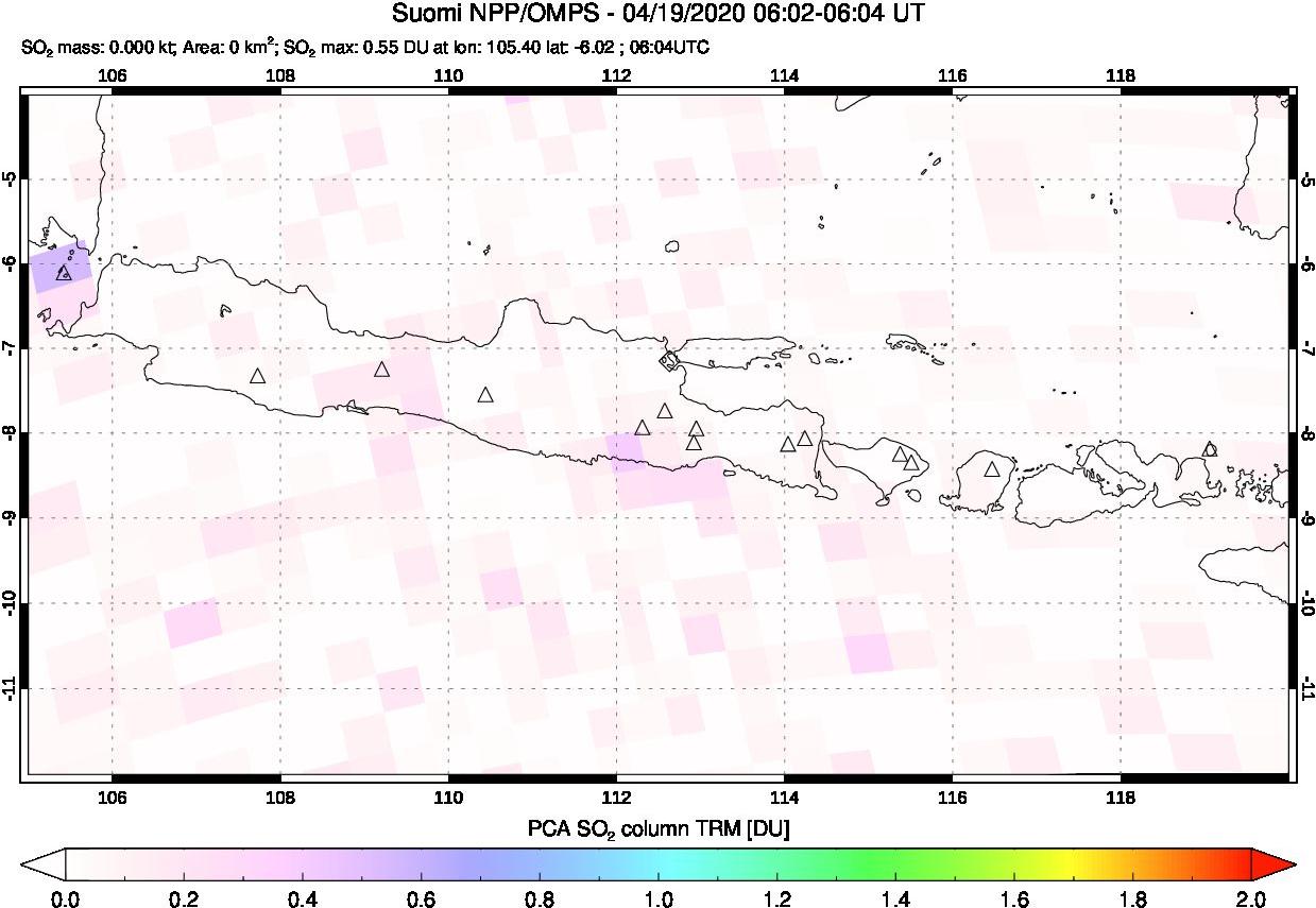 A sulfur dioxide image over Java, Indonesia on Apr 19, 2020.