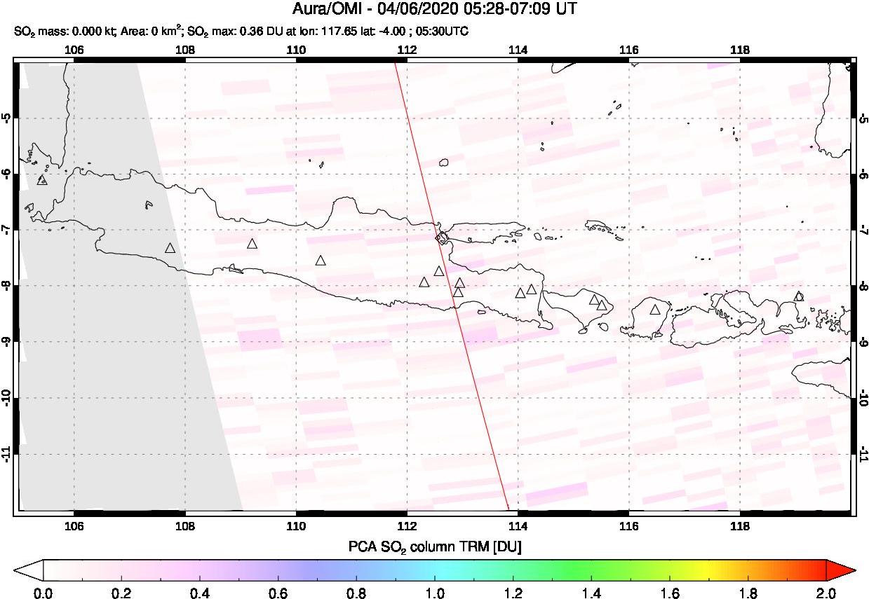 A sulfur dioxide image over Java, Indonesia on Apr 06, 2020.